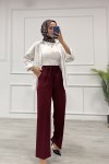 Kadın Dabıl Kemeri İp Detaylı Palazzo Pantolon Bordo 2501 Kadın Dabıl Kemeri İp Detaylı Palazzo Pantolon Bordo 2501