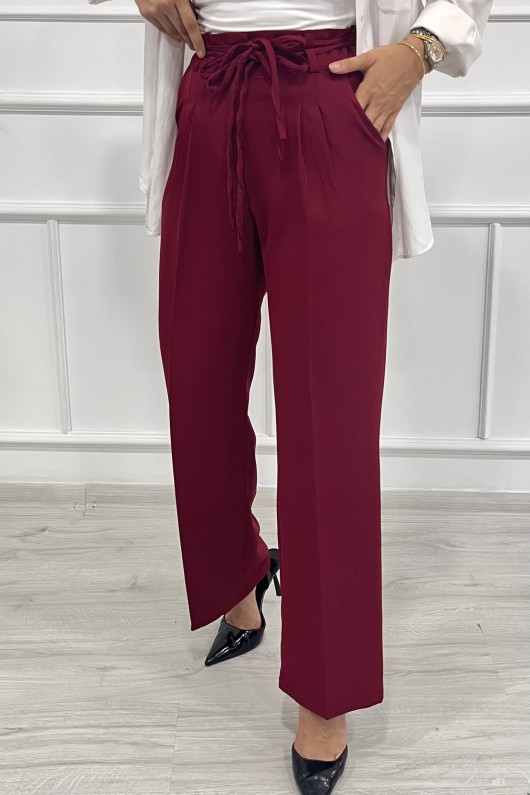 Kadın Dabıl Kemeri İp Detaylı Palazzo Pantolon Bordo 2501 Kadın Dabıl Kemeri İp Detaylı Palazzo Pantolon Bordo 2501