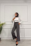 Kadın Dabıl Kemeri İp Detaylı Palazzo Pantolon Gri̇ 2501