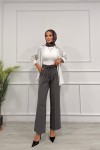 Kadın Dabıl Kemeri İp Detaylı Palazzo Pantolon Gri̇ 2501