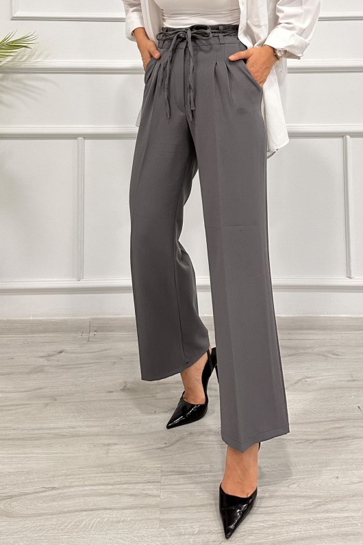 Kadın Dabıl Kemeri İp Detaylı Palazzo Pantolon Gri̇ 2501