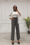 Kadın Dabıl Kemeri İp Detaylı Palazzo Pantolon Gri̇ 2501