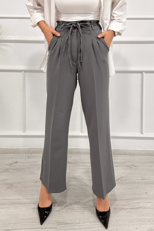 Kadın Dabıl Kemeri İp Detaylı Palazzo Pantolon Gri̇ 2501