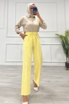 Kadın Dabıl Kemeri İp Detaylı Palazzo Pantolon Sarı 2501 Kadın Dabıl Kemeri İp Detaylı Palazzo Pantolon Sarı 2501