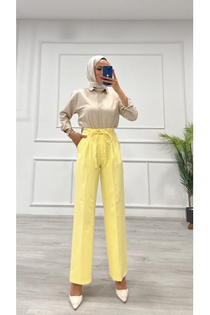 Kadın Dabıl Kemeri İp Detaylı Palazzo Pantolon Sarı 2501 Kadın Dabıl Kemeri İp Detaylı Palazzo Pantolon Sarı 2501