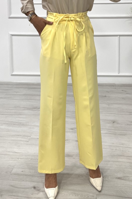 Kadın Dabıl Kemeri İp Detaylı Palazzo Pantolon Sarı 2501 Kadın Dabıl Kemeri İp Detaylı Palazzo Pantolon Sarı 2501