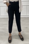Kadın Dabıl Kumaş Beli Kemerli Havuç Kesim Pantolon Siyah 2502