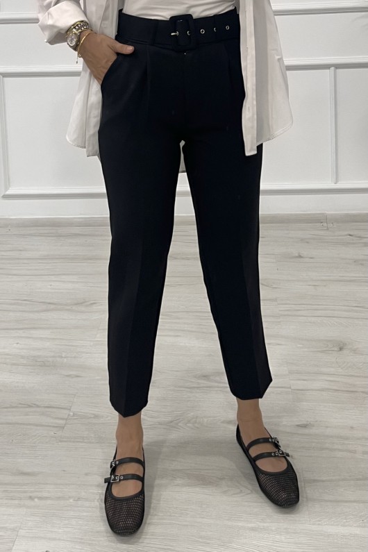 Kadın Dabıl Kumaş Beli Kemerli Havuç Kesim Pantolon Siyah 2502
