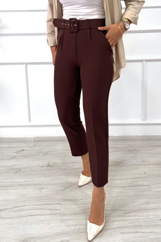 Kadın Dabıl Kumaş Beli Kemerli Havuç Kesim Pantolon Kahverengi 2502