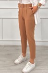 Kadın Double Kumaş Beli Kemerli Havuç Kesim Pantolon Sütlü Kahve 2502