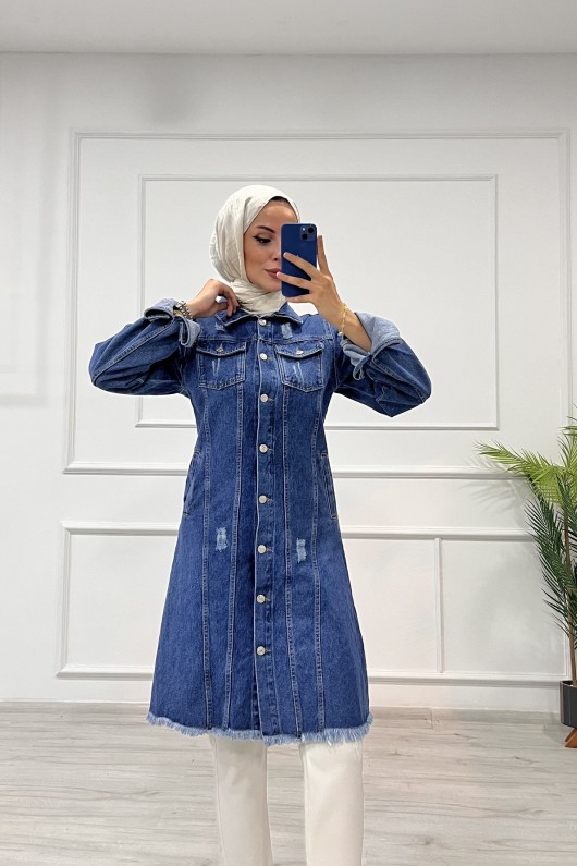 Kadın Kot Tunik Püskül Detaylı Çift Cepli Denim Ceket Mavi 4514 Kadın Kot Tunik Püskül Detaylı Çift Cepli Denim Ceket Mavi 4514