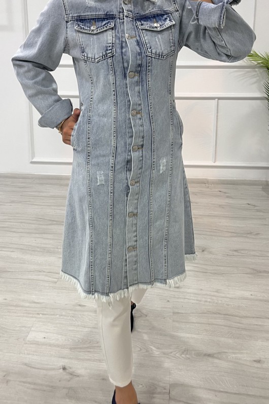 Kadın Kot Tunik Püskül Detaylı Çift Cepli Denim Ceket Açık Mavi 4514 Kadın Kot Tunik Püskül Detaylı Çift Cepli Denim Ceket Açık Mavi 4514