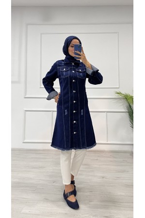 Kadın Kot Tunik Püskül Detaylı Çift Cepli Denim Ceket Koyu Mavi 4514 Kadın Kot Tunik Püskül Detaylı Çift Cepli Denim Ceket Koyu Mavi 4514