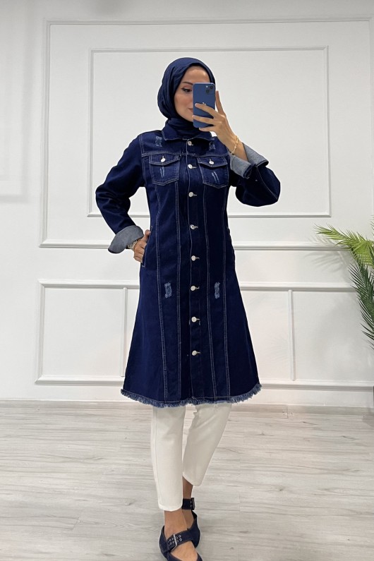 Kadın Kot Tunik Püskül Detaylı Çift Cepli Denim Ceket Koyu Mavi 4514 Kadın Kot Tunik Püskül Detaylı Çift Cepli Denim Ceket Koyu Mavi 4514