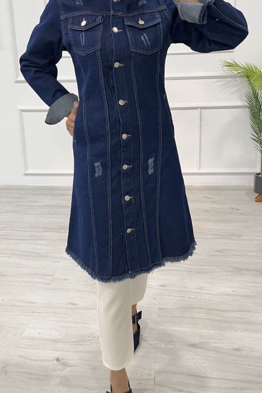 Kadın Kot Tunik Püskül Detaylı Çift Cepli Denim Ceket Koyu Mavi 4514 Kadın Kot Tunik Püskül Detaylı Çift Cepli Denim Ceket Koyu Mavi 4514