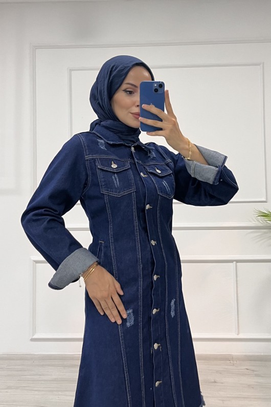 Kadın Kot Tunik Püskül Detaylı Çift Cepli Denim Ceket Koyu Mavi 4514 Kadın Kot Tunik Püskül Detaylı Çift Cepli Denim Ceket Koyu Mavi 4514