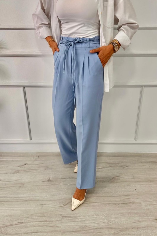 Kadın Dabıl Kemeri İp Detaylı Palazzo Pantolon Mavi 2501 Kadın Dabıl Kemeri İp Detaylı Palazzo Pantolon Mavi 2501