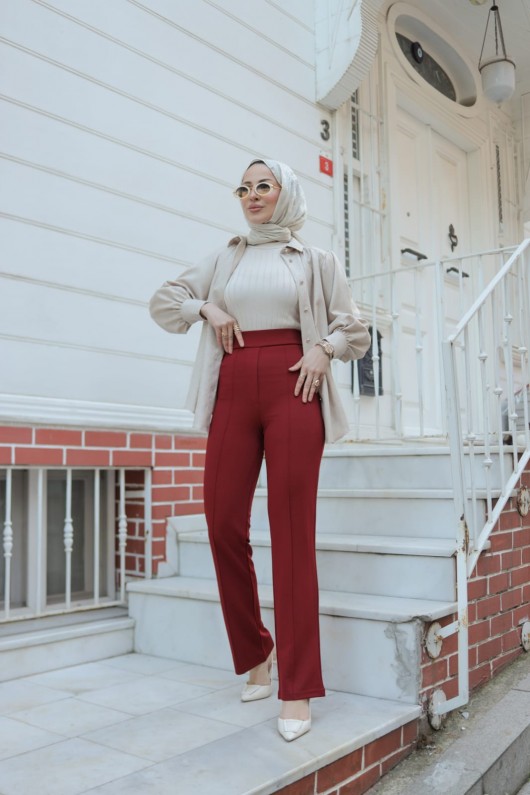 Kadın İspanyol Paça Likralı Zara Krep Pantolon Bordo 2503 Kadın İspanyol Paça Likralı Zara Krep Pantolon Bordo 2503