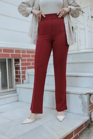 Kadın İspanyol Paça Likralı Zara Krep Pantolon Bordo 2503