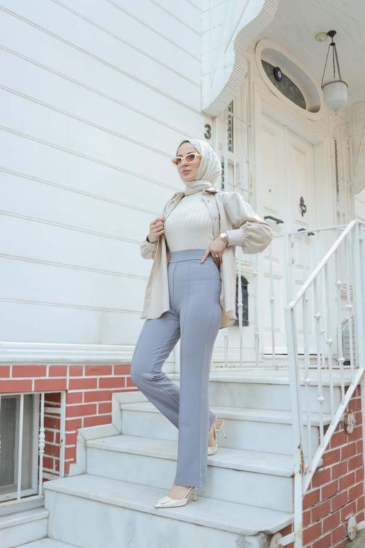 Kadın İspanyol Paça Likralı Zara Krep Pantolon Gri 2503 Kadın İspanyol Paça Likralı Zara Krep Pantolon Gri 2503