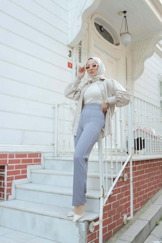 Kadın İspanyol Paça Likralı Zara Krep Pantolon Gri 2503 Kadın İspanyol Paça Likralı Zara Krep Pantolon Gri 2503