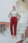 Kadın Havuç Paça Likralı Zara Krep Pantolon Bordo 2504