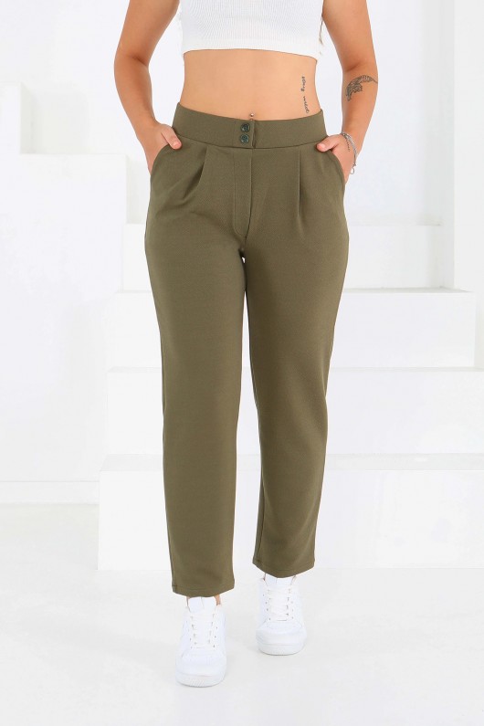 Kadın Havuç Paça Likralı Zara Krep Pantolon Yeşil 2504