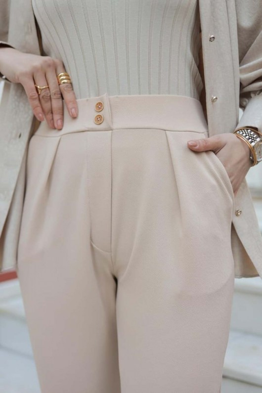 Kadın Havuç Paça Likralı Zara Krep Pantolon Bej 2504