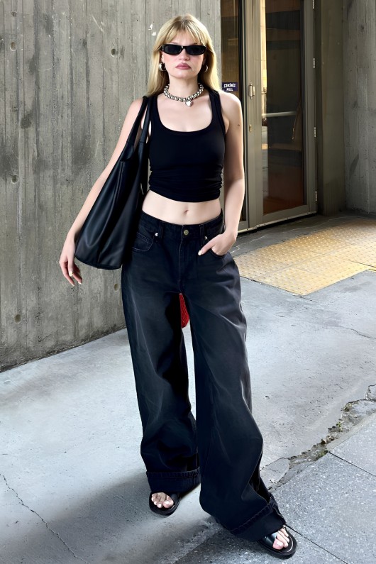 Kadın Bol Kesim Baggy Jean Siyah 4013