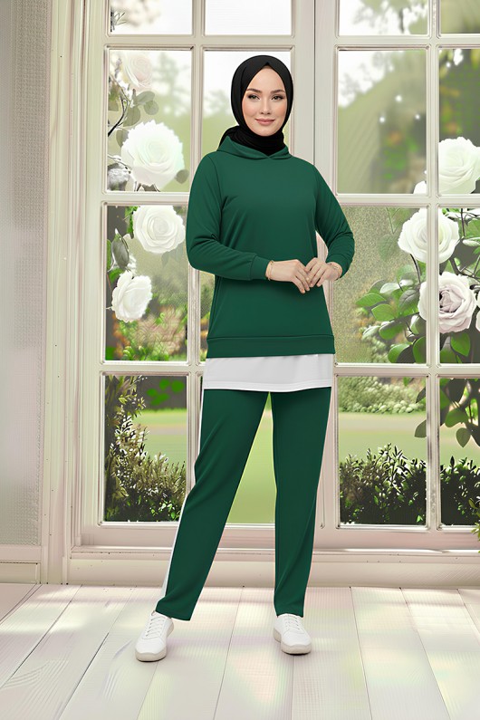 Tunik Takım Kapüşonlu Zümrüt Yeşili 3004
