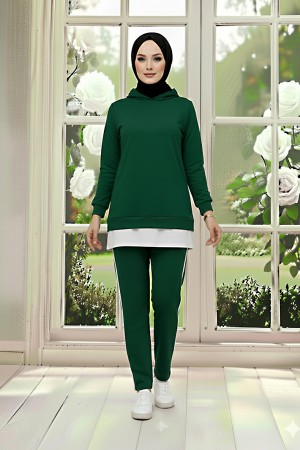 Tunik Takım Kapüşonlu Zümrüt Yeşili 3004