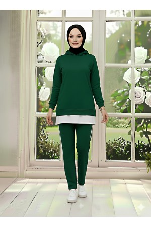 Tunik Takım Kapüşonlu Zümrüt Yeşili 3004