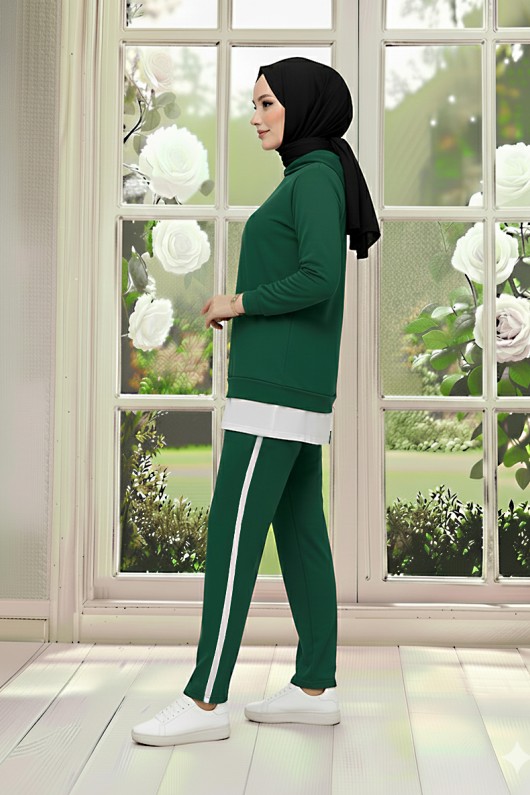 Tunik Takım Kapüşonlu Zümrüt Yeşili 3004