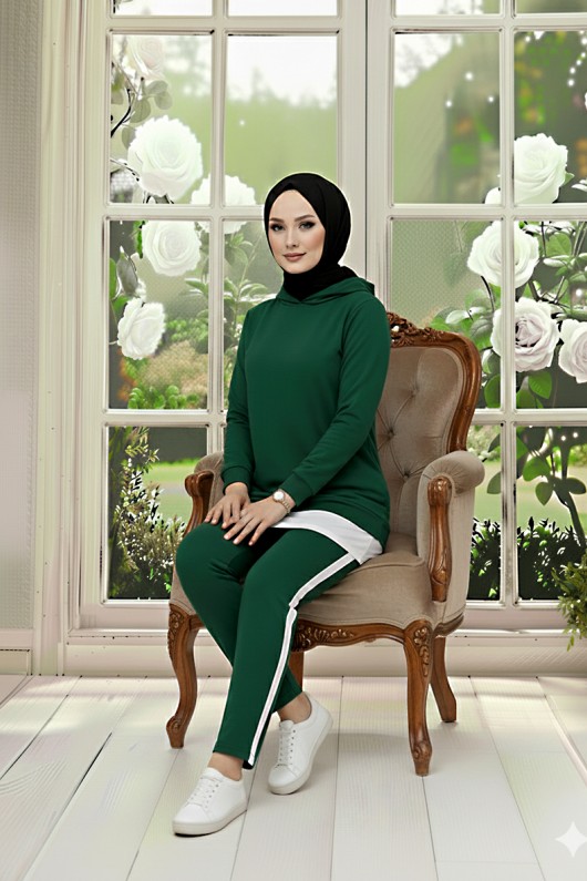 Tunik Takım Kapüşonlu Zümrüt Yeşili 3004