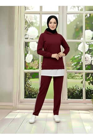 Tunik Takım Kapüşonlu Bordo 3004