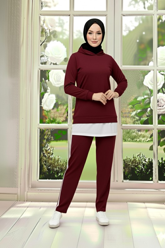 Tunik Takım Kapüşonlu Bordo 3004