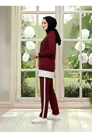 Tunik Takım Kapüşonlu Bordo 3004