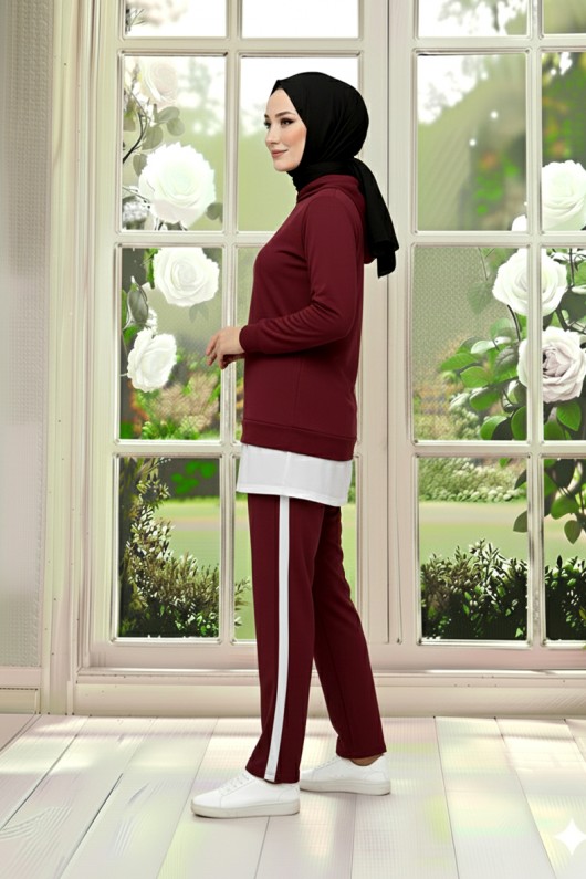 Tunik Takım Kapüşonlu Bordo 3004