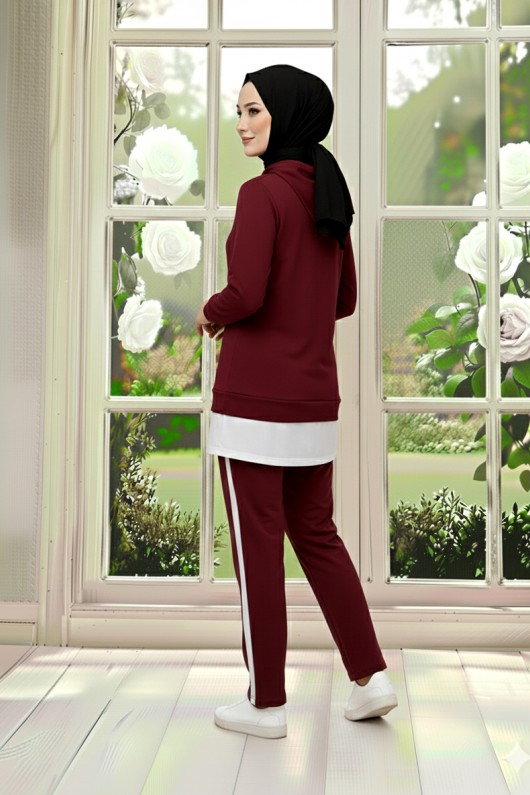 Tunik Takım Kapüşonlu Bordo 3004