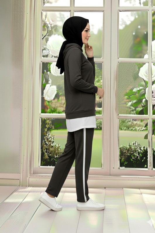 Tunik Takım Kapüşonlu Füme 3004