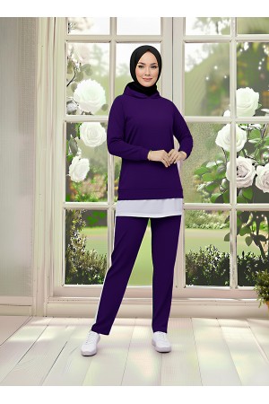 Tunik Takım Kapüşonlu Mor 3004