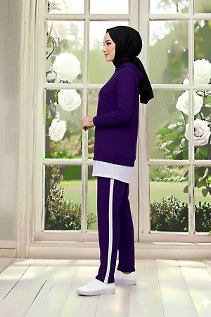 Tunik Takım Kapüşonlu Mor 3004