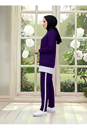 Tunik Takım Kapüşonlu Mor 3004