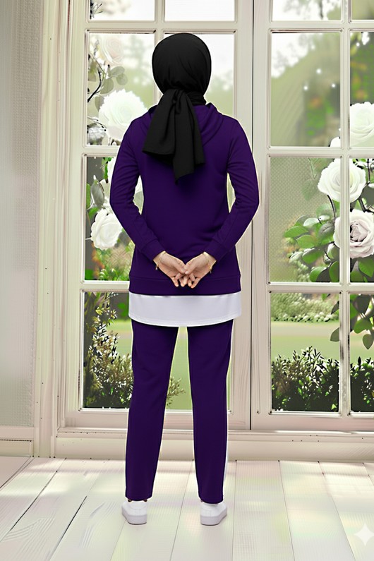 Tunik Takım Kapüşonlu Mor 3004
