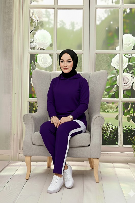 Tunik Takım Kapüşonlu Mor 3004