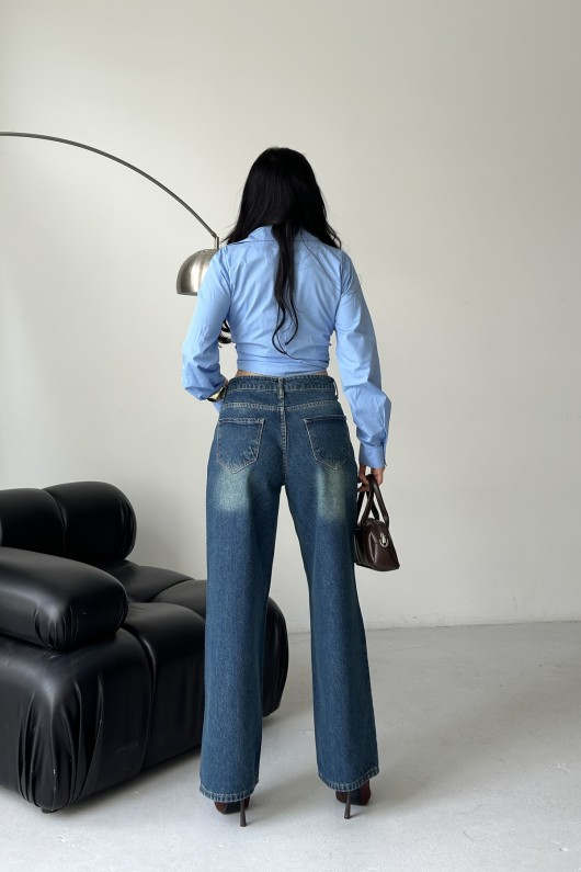 Palazzo Kimyasal Havalı Yıkamalı Kot Pantolon Yeşil 4011