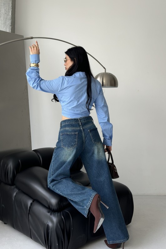 Palazzo Kimyasal Havalı Yıkamalı Kot Pantolon Yeşil 4011