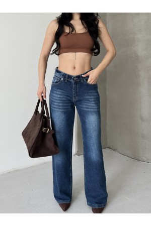 Palazzo Kimyasal Havalı Yıkamalı Kot Pantolon Mavi 4011