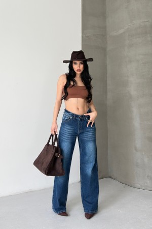 Palazzo Kimyasal Havalı Yıkamalı Kot Pantolon Mavi 4011 Palazzo Kimyasal Havalı Yıkamalı Kot Pantolon Mavi 4011