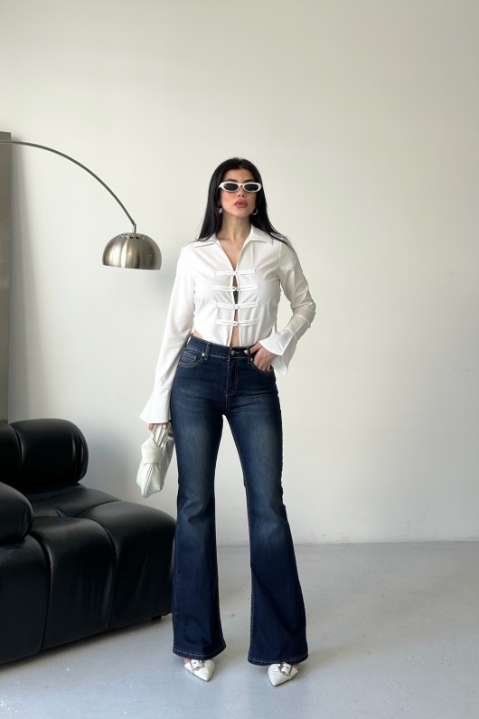 Kadın İspanyol Havalı Yıkamalı Kot Pantolon Kahverengi 4012